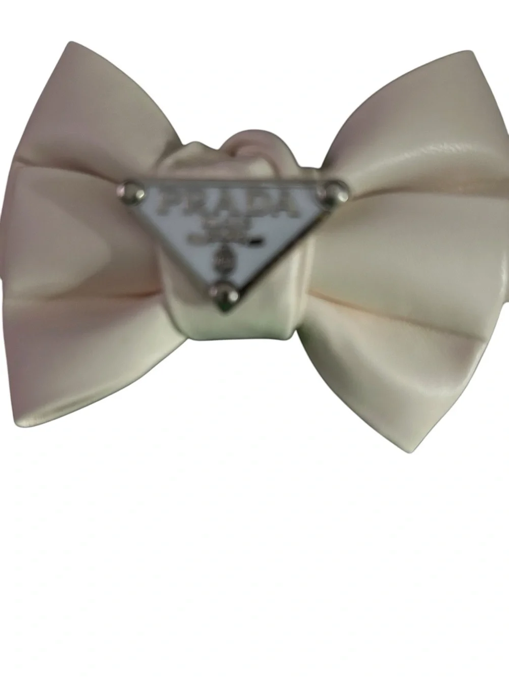 Cream leather Bow Hair Clip with Triangle Logo